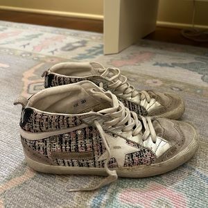 Golden Goose Star Boucle & Laminated Leather Mid-Top Sneakers